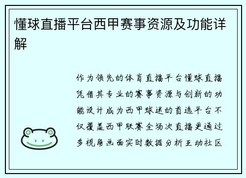 懂球直播平台西甲赛事资源及功能详解