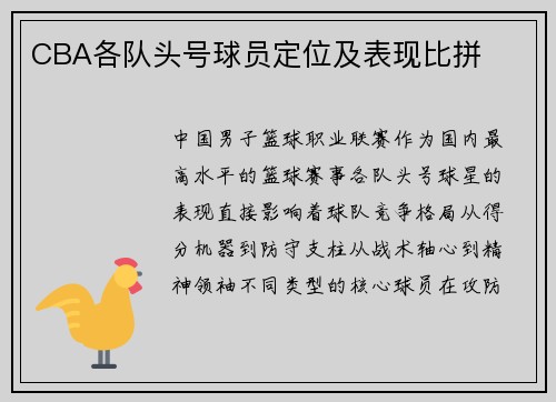 CBA各队头号球员定位及表现比拼